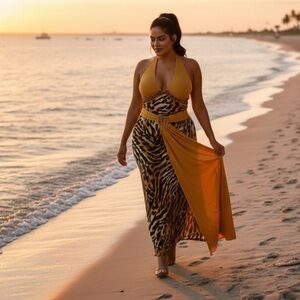 Gold Yellow and Black Backless Dress